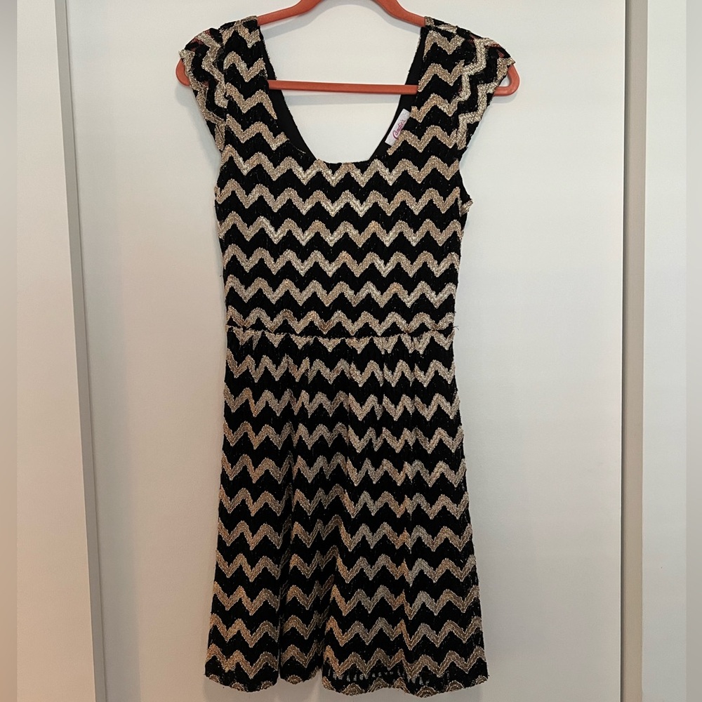 Candie’s Black and Gold Chevron Dress